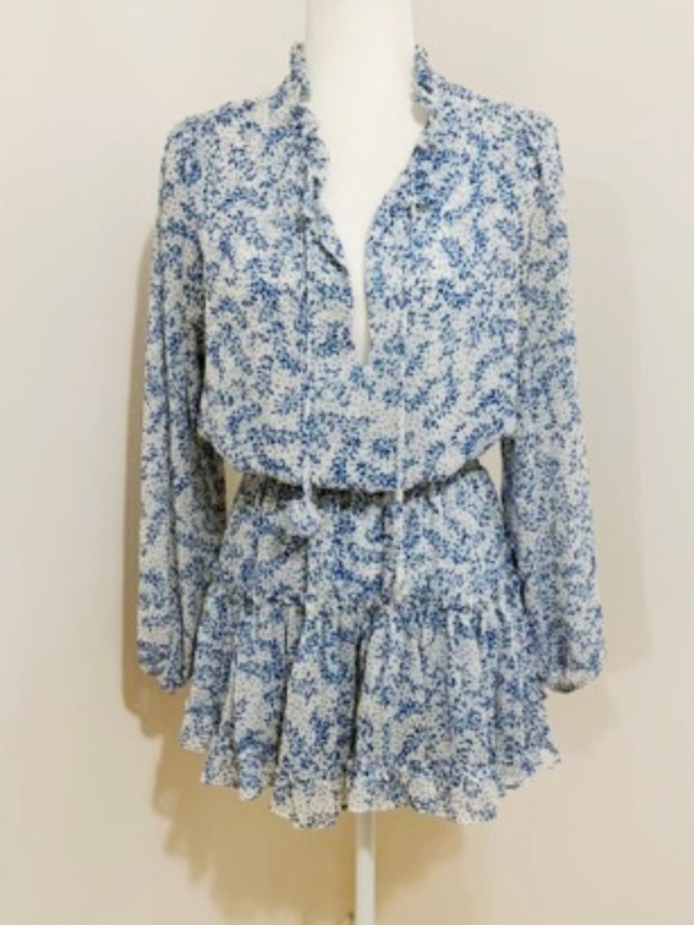 MISA Los Angeles Lorena Dress Blue White Floral Size S